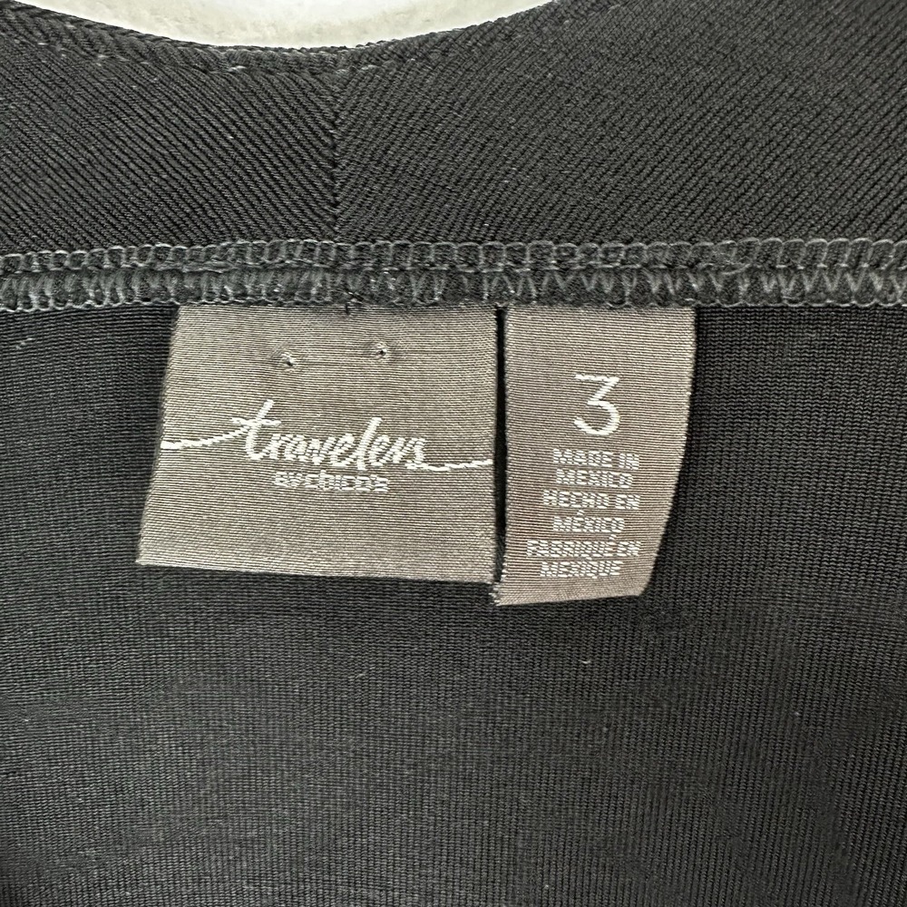 Chico's Travelers XL Pullover Black V-Neck Tunic Blouse Long Sleeve Slinky Top - Picture 2 of 7